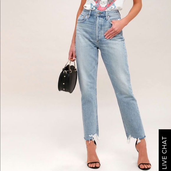 Agolde Denim - RILEY HIGH RISE LIGHT WASH DISTRESSED CROPPED JEAN